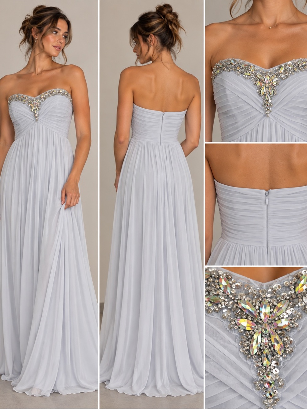 Strapless Beaded Chiffon Evening Dress in Periwinkle